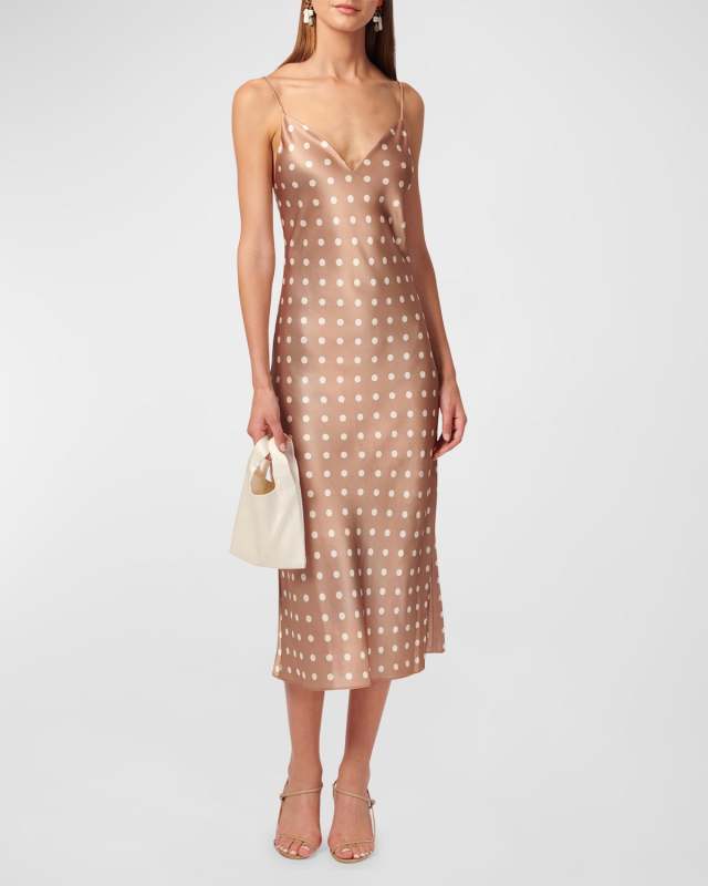 Myla Strappy Polka-Dot Midi Slip Dress