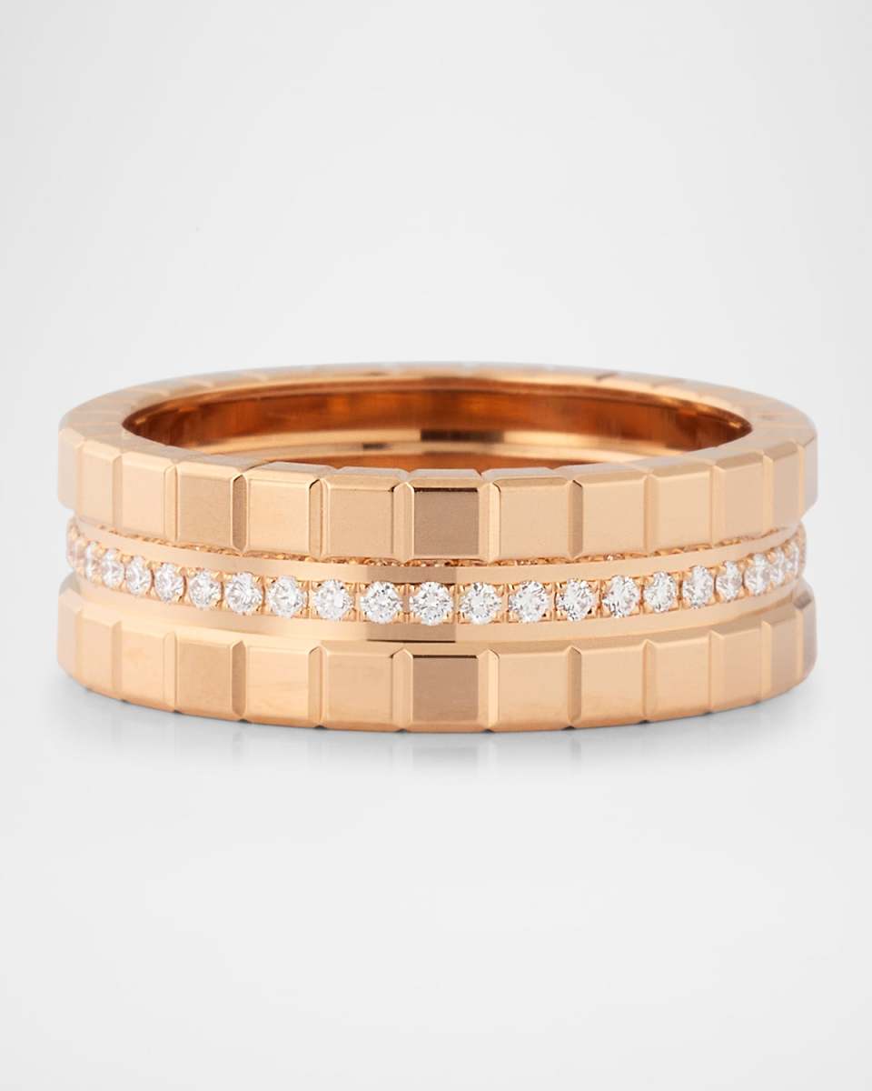 Ice Cube 18K Rose Gold 3-Row Diamond Ring, Size