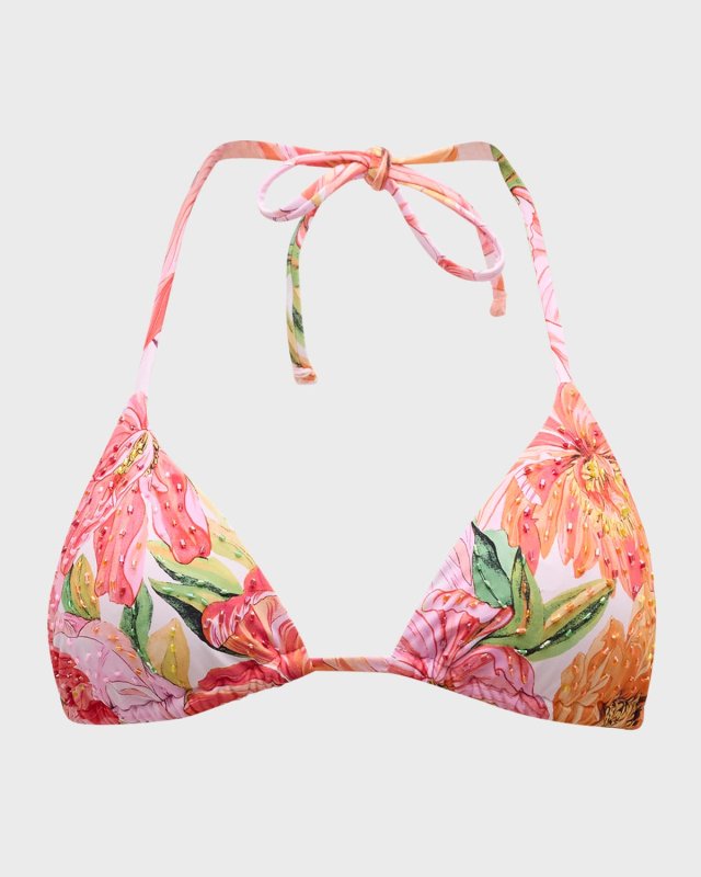 Floral Embroidered Triangle Bikini Top