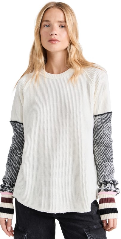 Free People Mod About You Cuff Raglan Ivory Combo