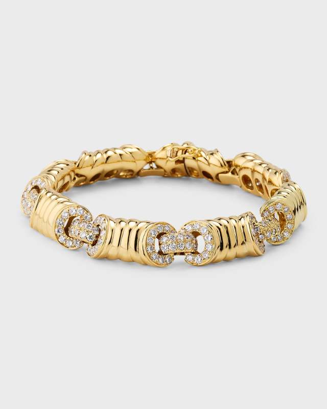 Estate 18K Yellow Gold Corrugated Link and 224 Diamond Bracelet