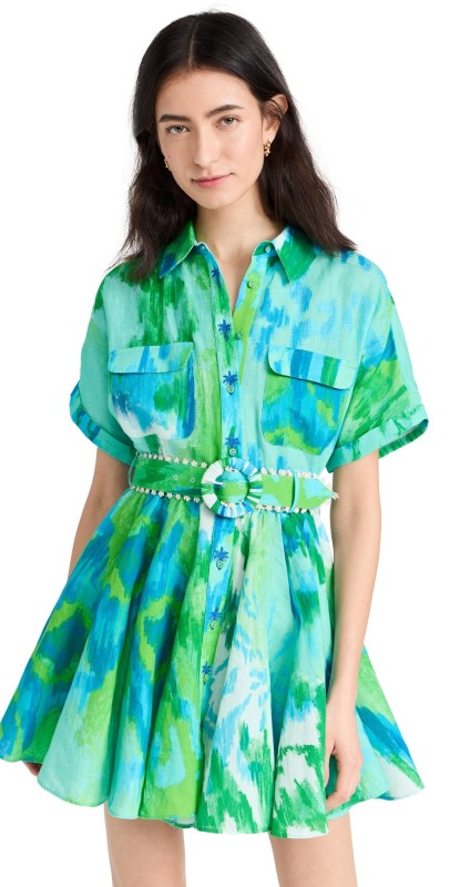 Hemant and Nandita Short Dress With Buckle Belt Blue Green