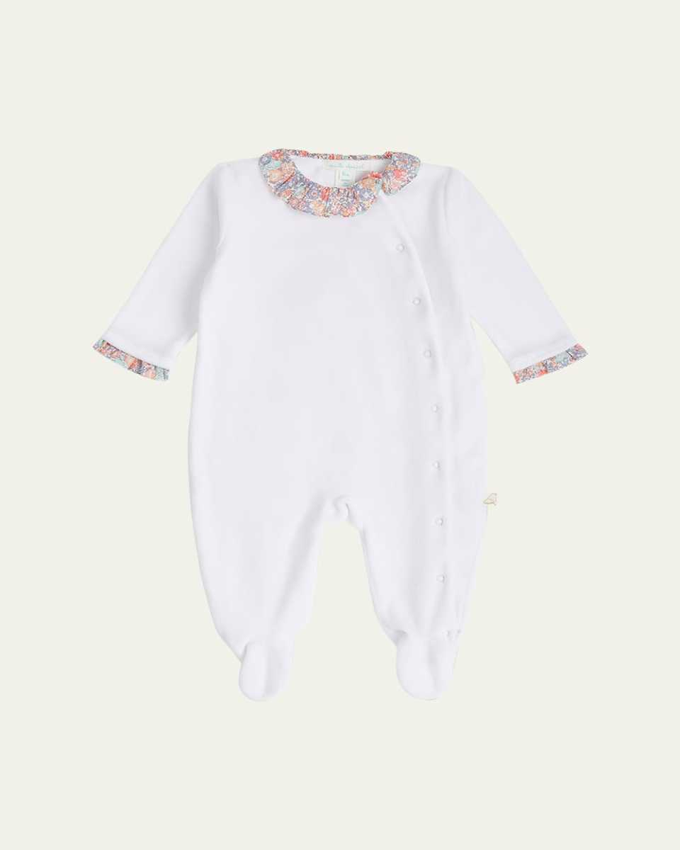 Girl's Wing Embroidered Velour Footie Pajamas, Size Newborn-
