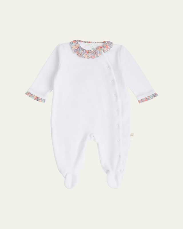 Girl's Wing Embroidered Velour Footie Pajamas, Size Newborn-