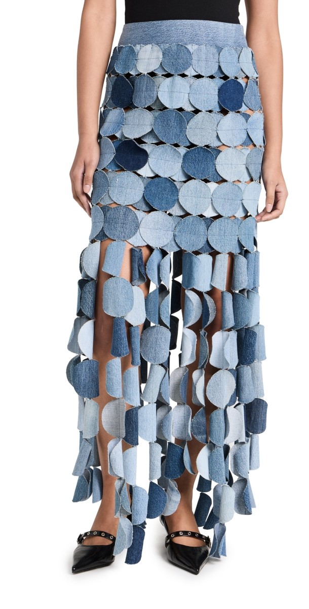 A. W.A. K.E. MODE Upcycled Denim Multi Circle Skirt Blue Denim