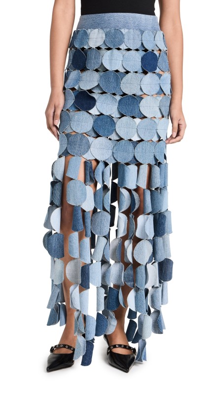 A. W.A. K.E. MODE Upcycled Denim Multi Circle Skirt Blue Denim