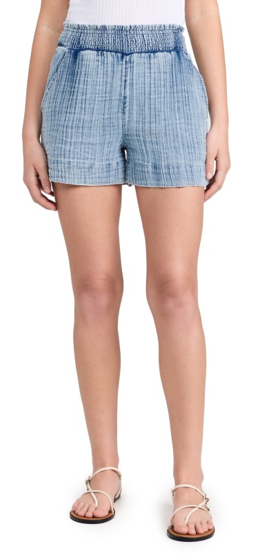 Faherty Dream Cotton Gauze Shorts Light Indigo Wash