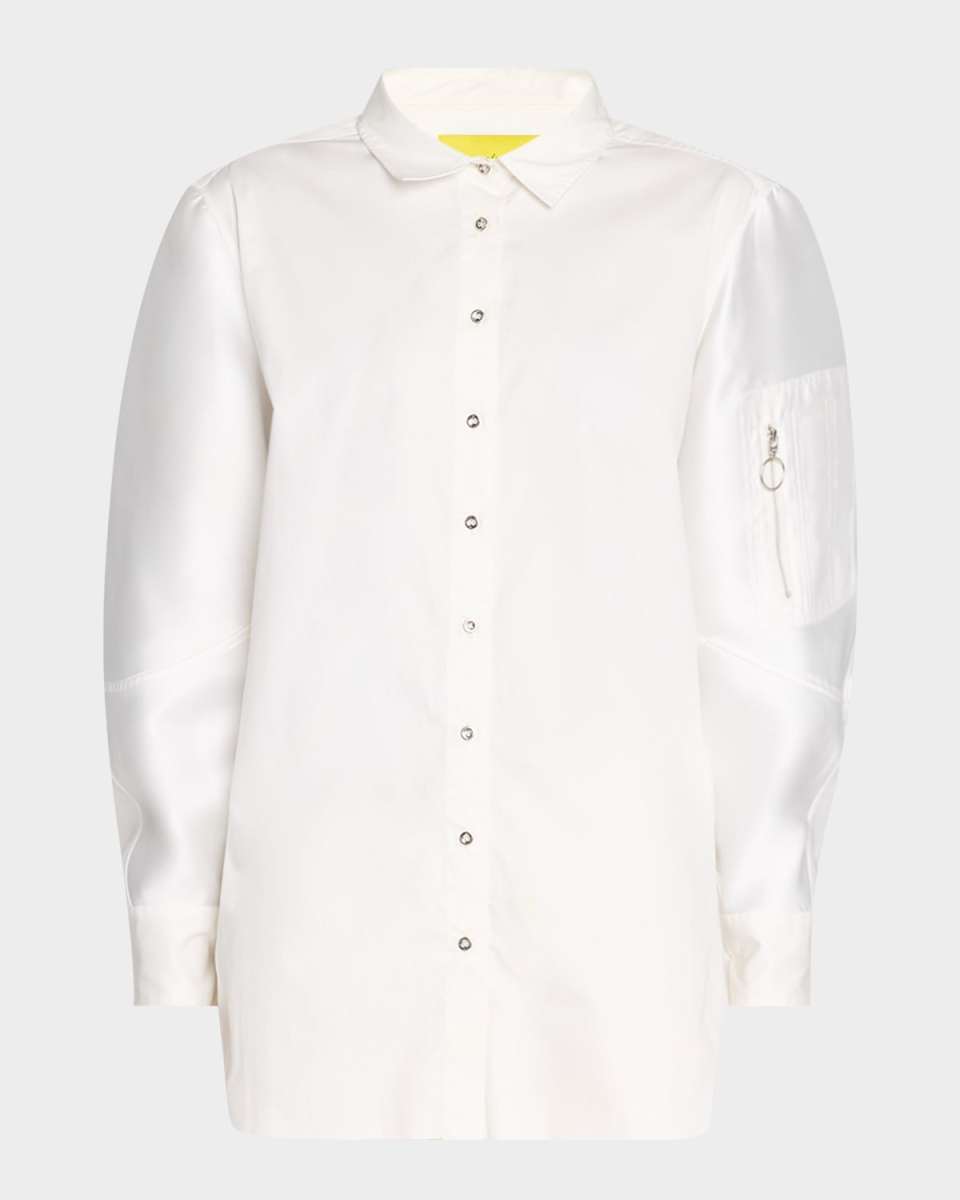 Button-Front Bomber-Sleeve Shirt