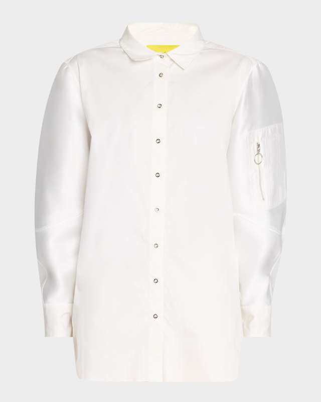 Button-Front Bomber-Sleeve Shirt