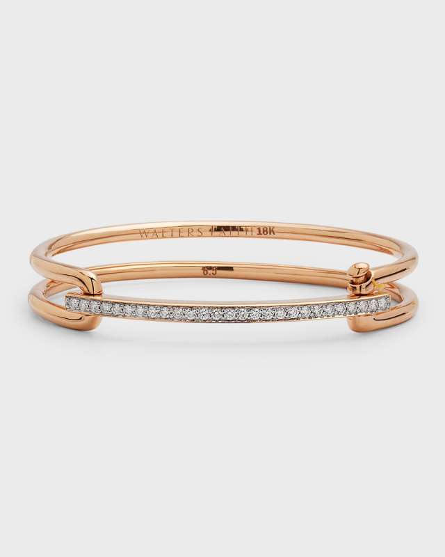 18K Rose Gold Grant Elongated Open Cuff with Diamond Bar
