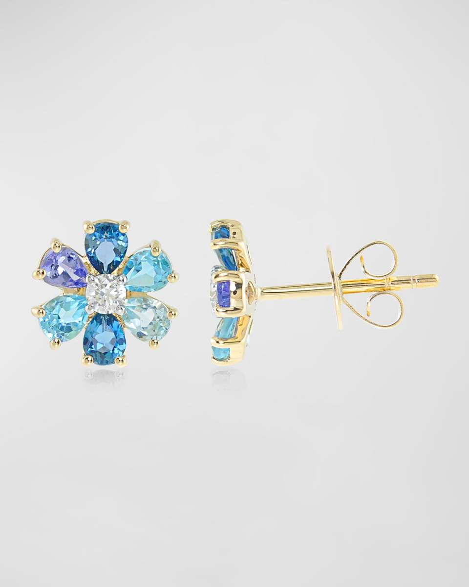 Ombre Petal Stud Earrings with Mixed Stones