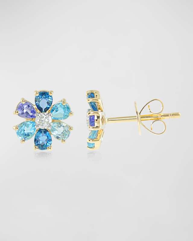 Ombre Petal Stud Earrings with Mixed Stones