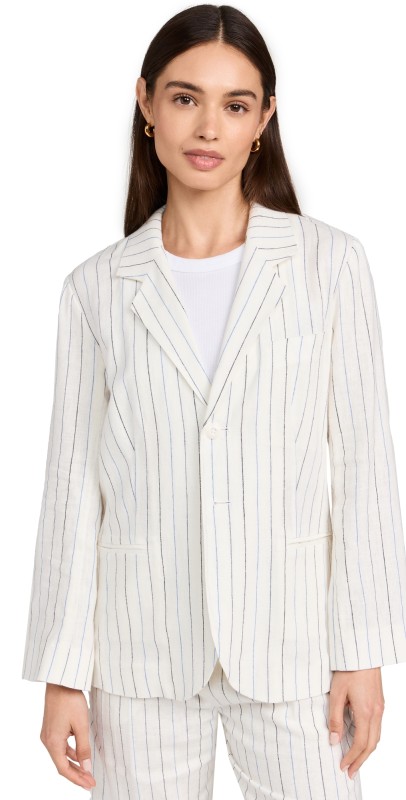 THE GREAT. The Relaxed Blazer Cream Pinstripe