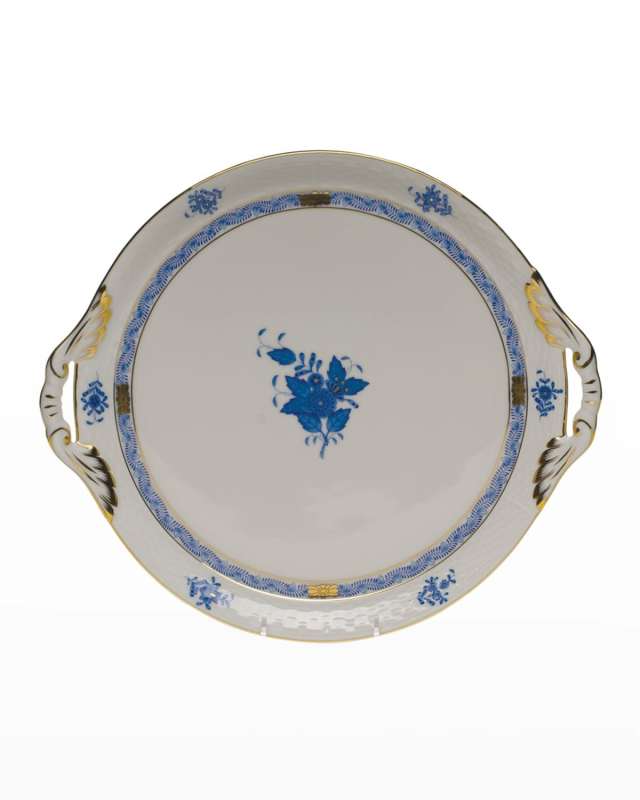 Chinese Bouquet Blue Round Tray with Handles