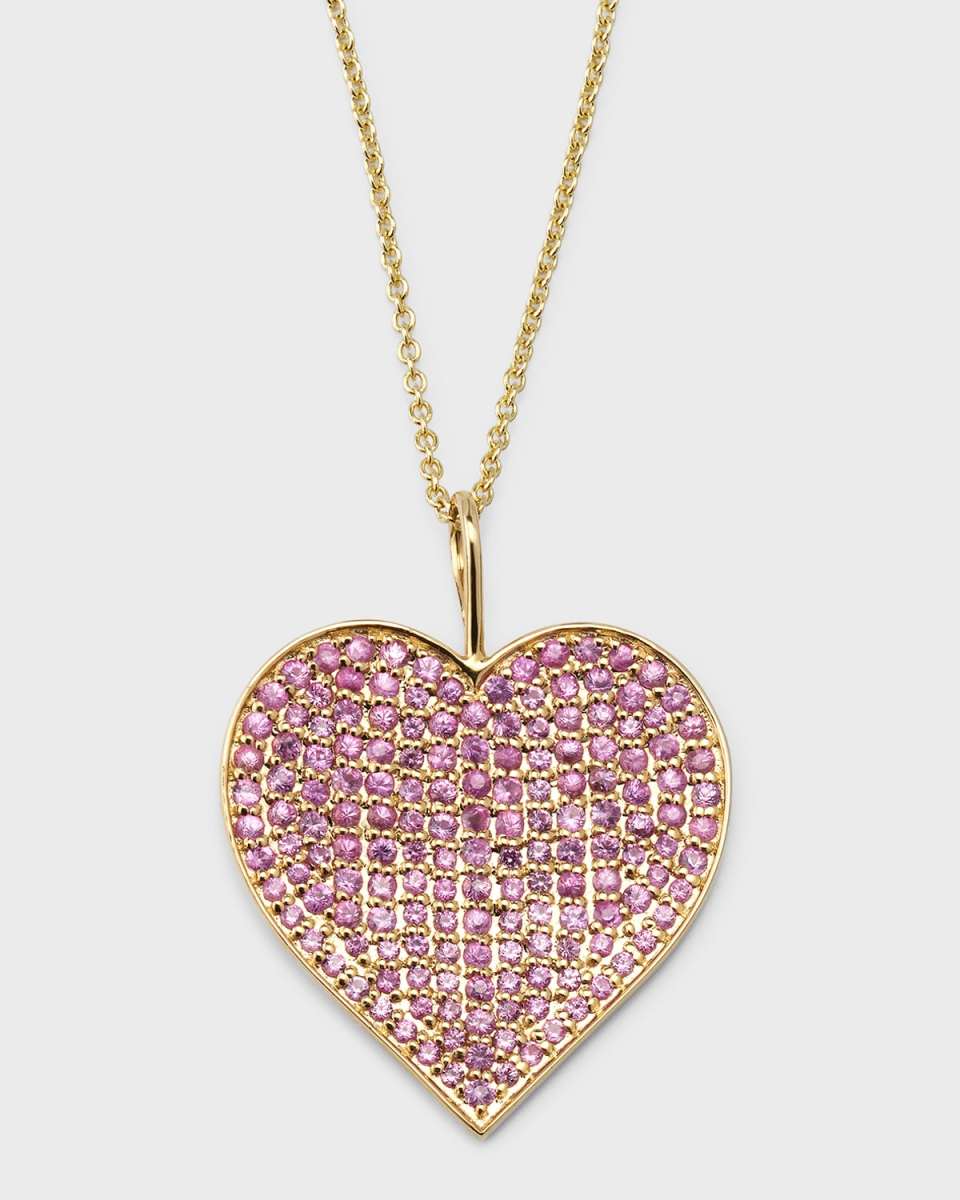 14K Yellow Gold 20th Pink Sapphire Heart Charm Tiffany Chain Necklace