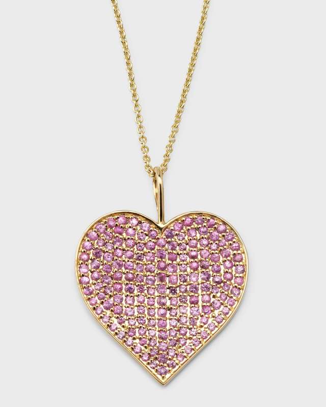 14K Yellow Gold 20th Pink Sapphire Heart Charm Tiffany Chain Necklace