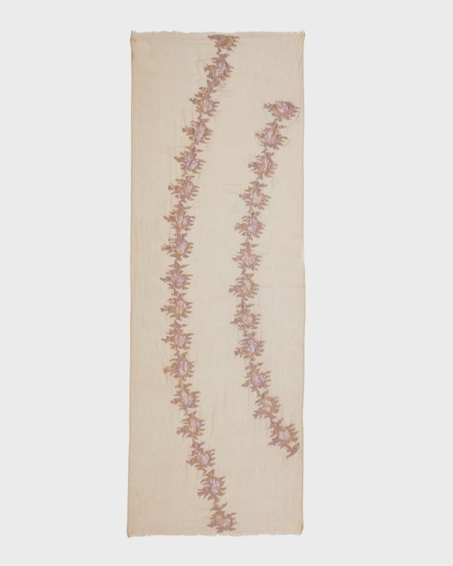 Floral Lace Cashmere-Silk Evening Wrap