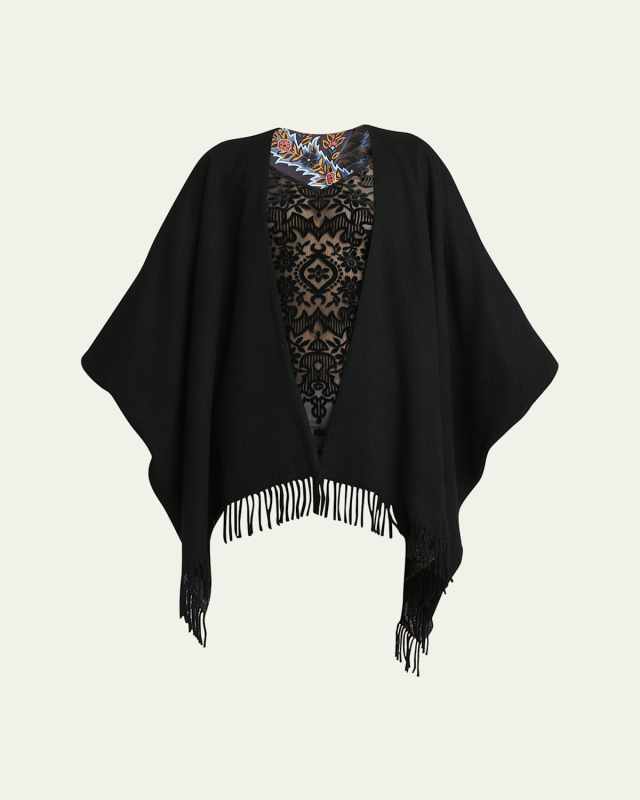 Fringed Wool & Silk Cape