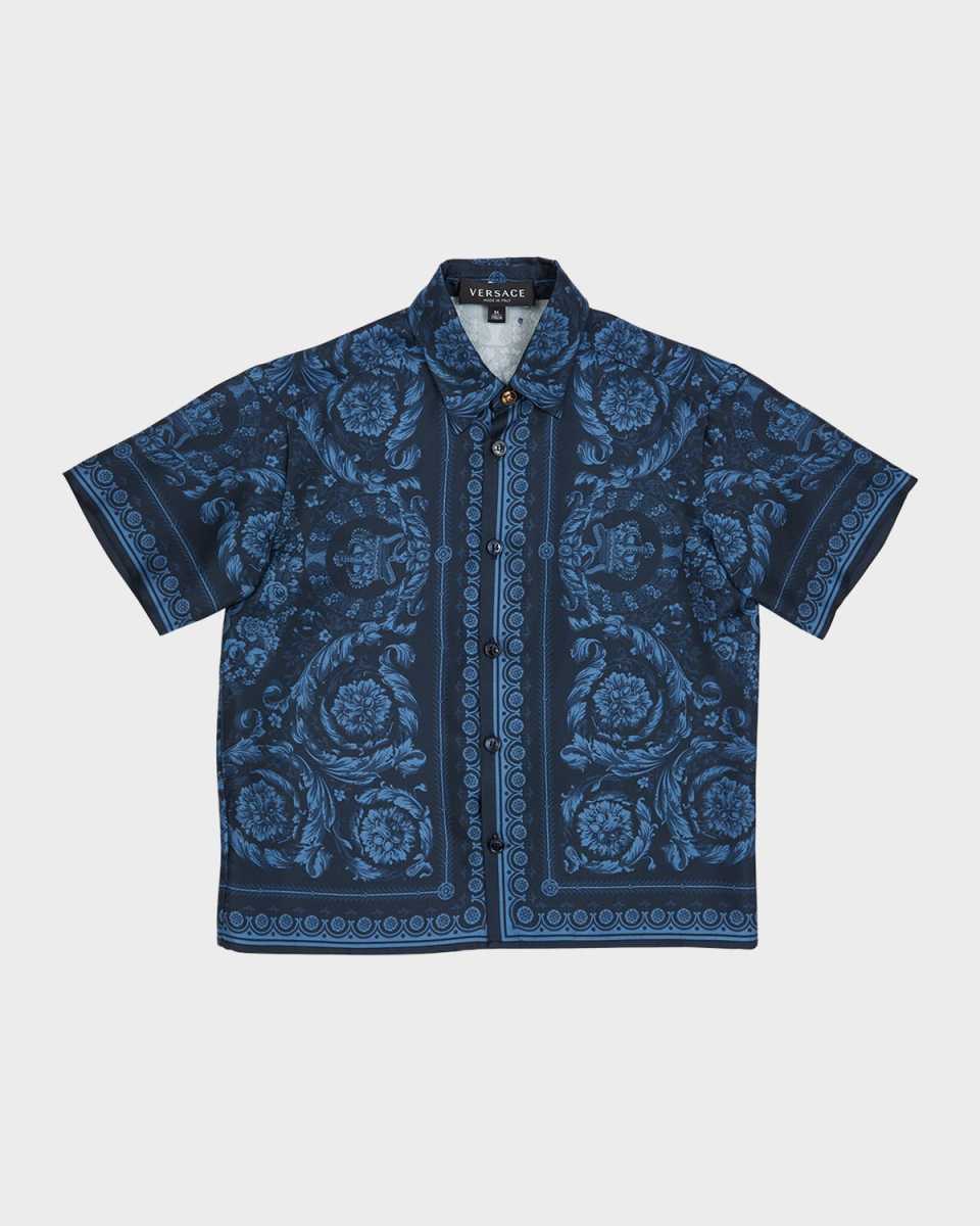 Boy's Barocco Foulard Short-Sleeve Shirt, Size 8-14