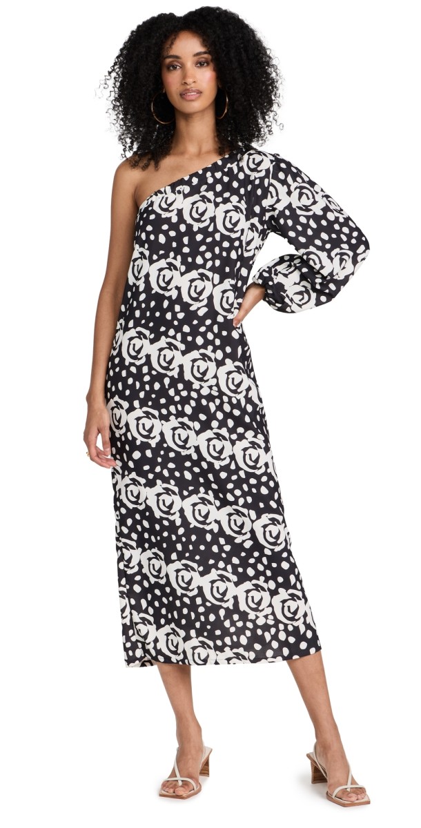The Lulo Project Porto 2 Dress Diagonal Off White/Black Roses