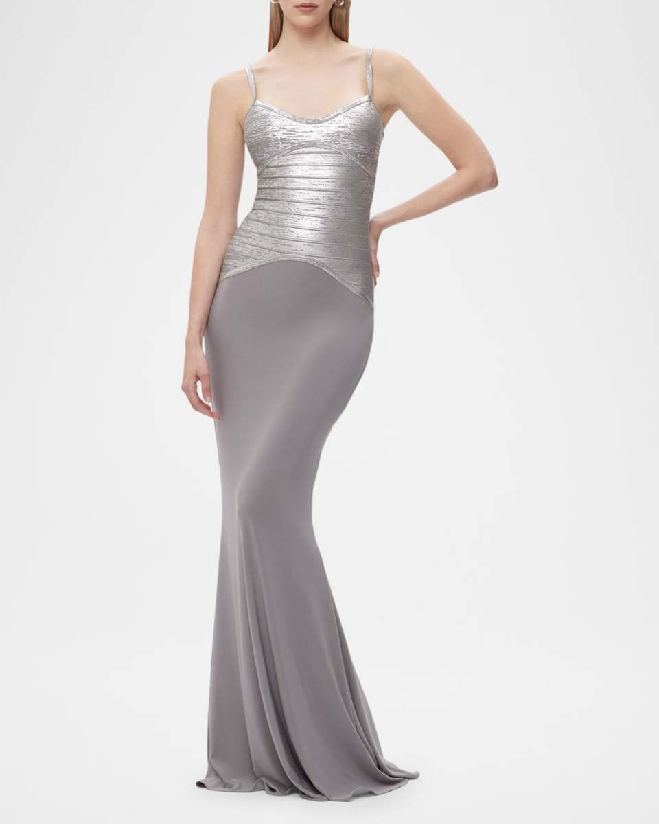 Violet Foil Bandage Trumpet Gown