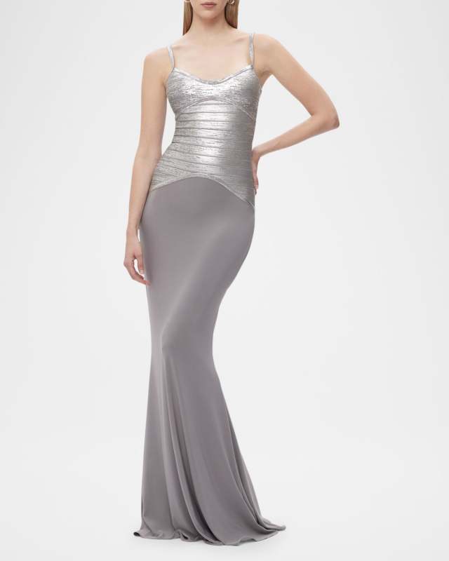 Violet Foil Bandage Trumpet Gown