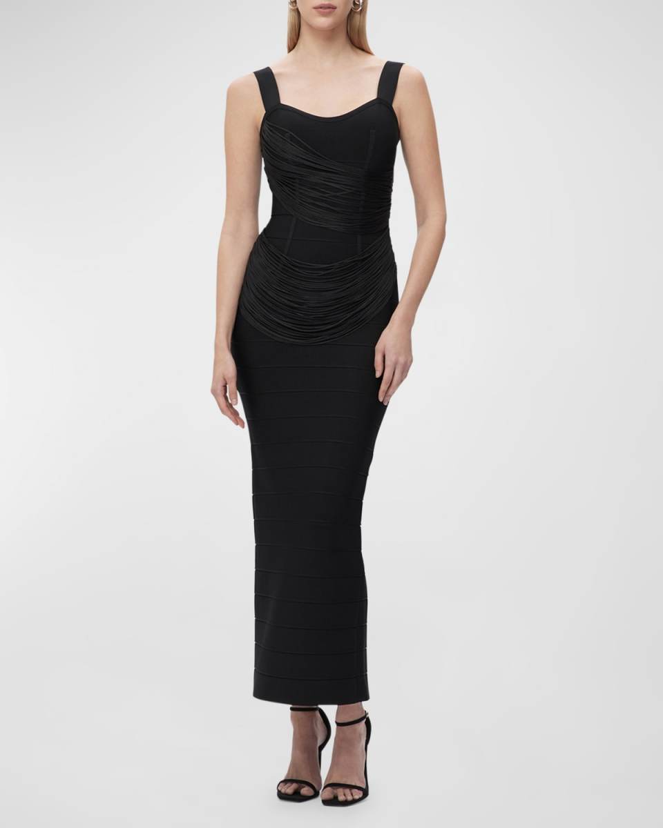 Autumn Draped Fringe Sleeveless Bandage Gown