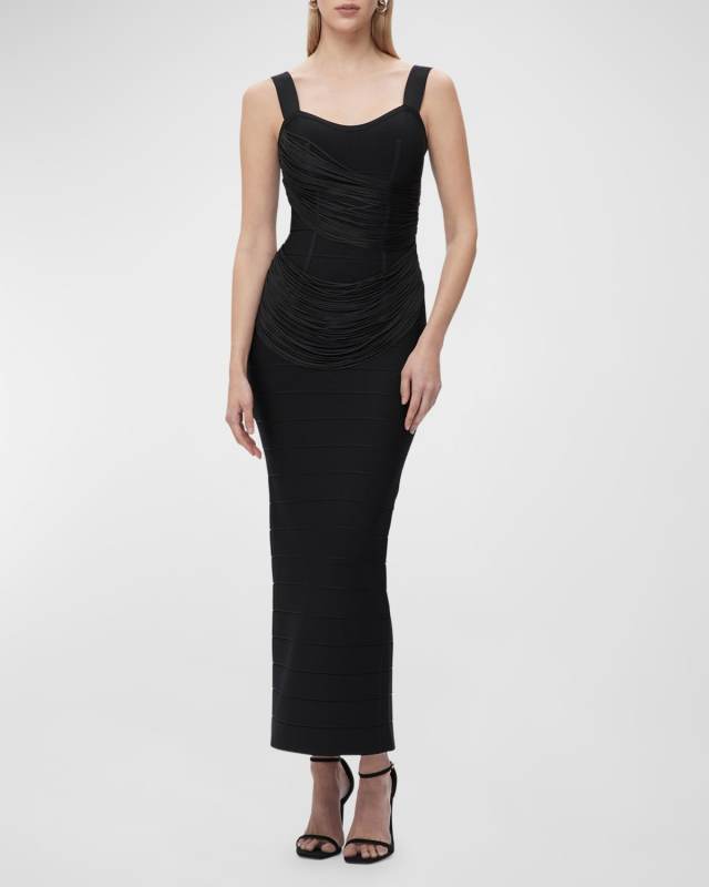 Autumn Draped Fringe Sleeveless Bandage Gown
