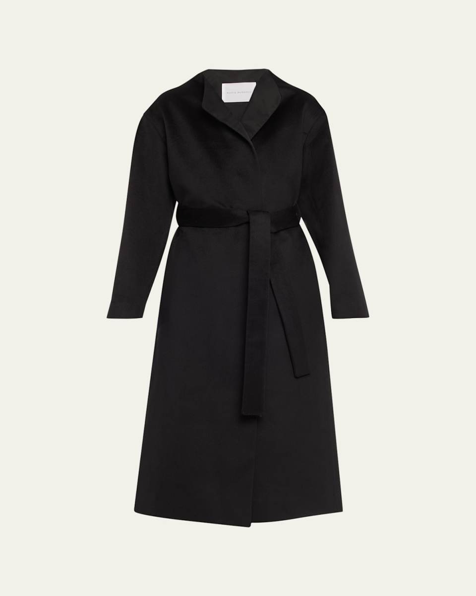 Long Self-Tie Wool Wrap Coat