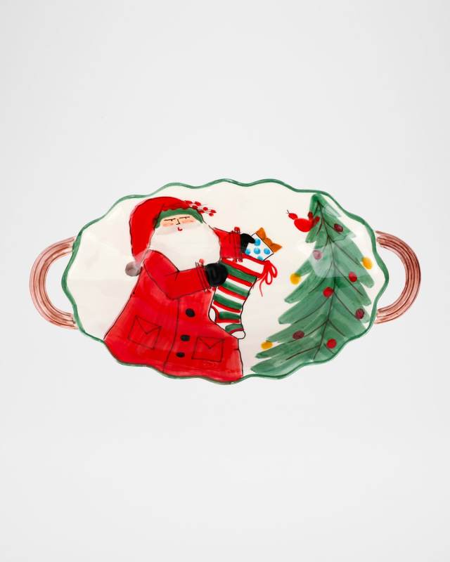 Old St. Nick Handled Scalloped Oval Bowl