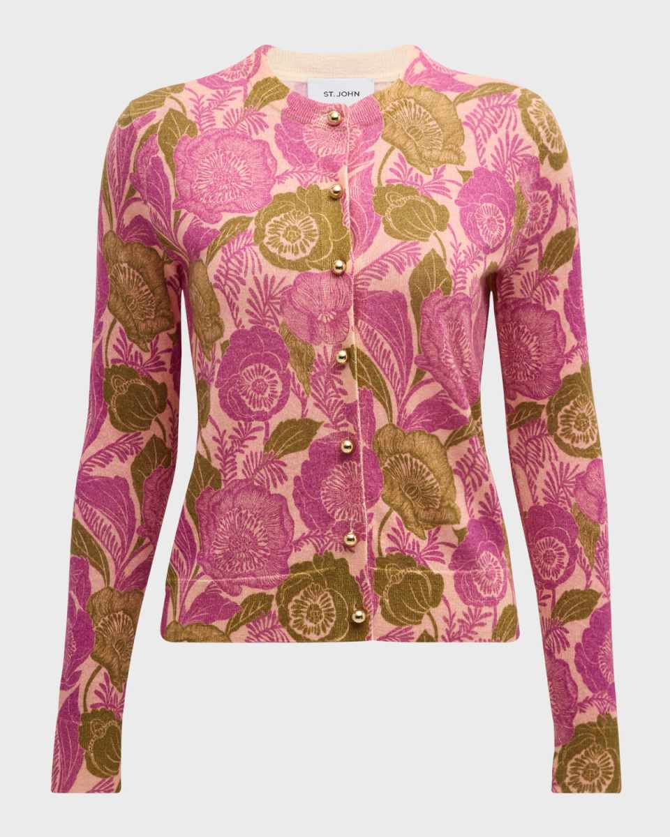 California Poppies-Print Fine Gauge Merino Knit Cardigan