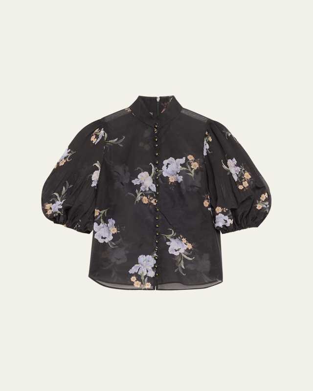 Pleated Floral Buttoned Blouse