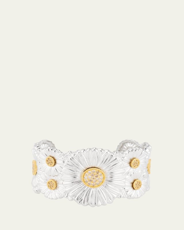 Silver and 18K Gold Daisy Blossoms Bracelet with Diamonds