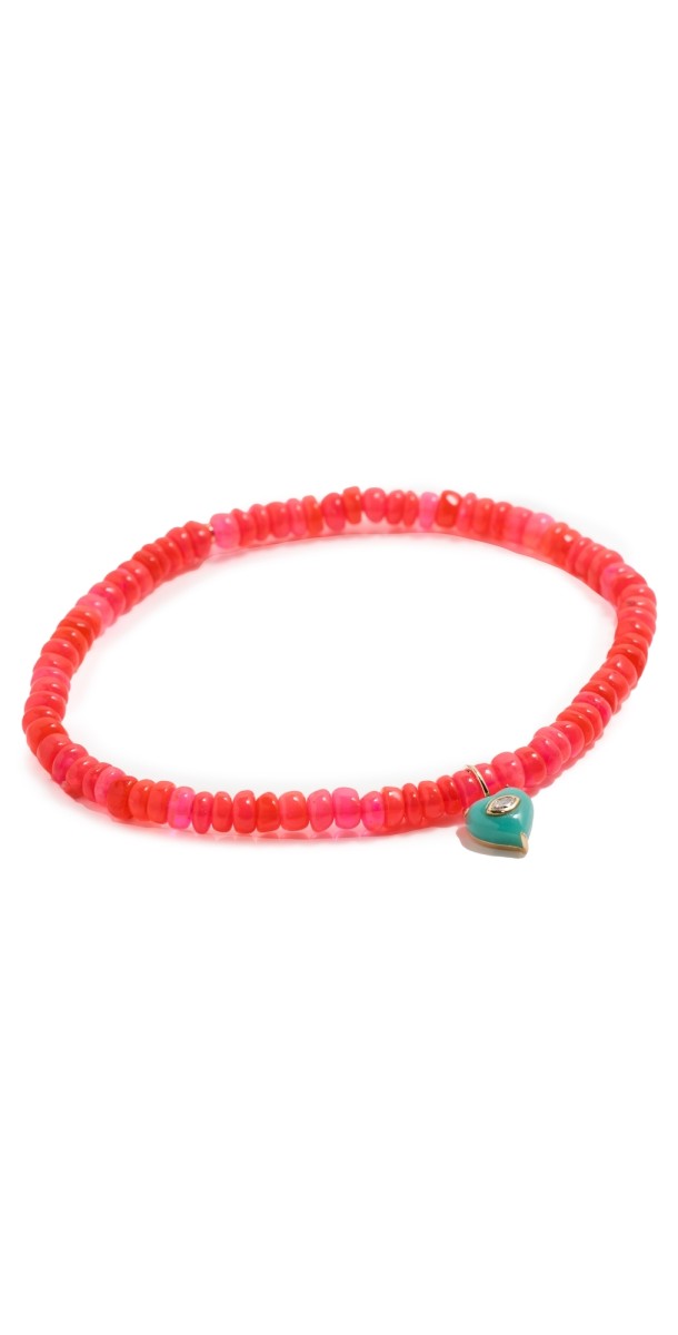 Sydney Evan 14k Carved Stone Marquise Charm Bracelet Pink