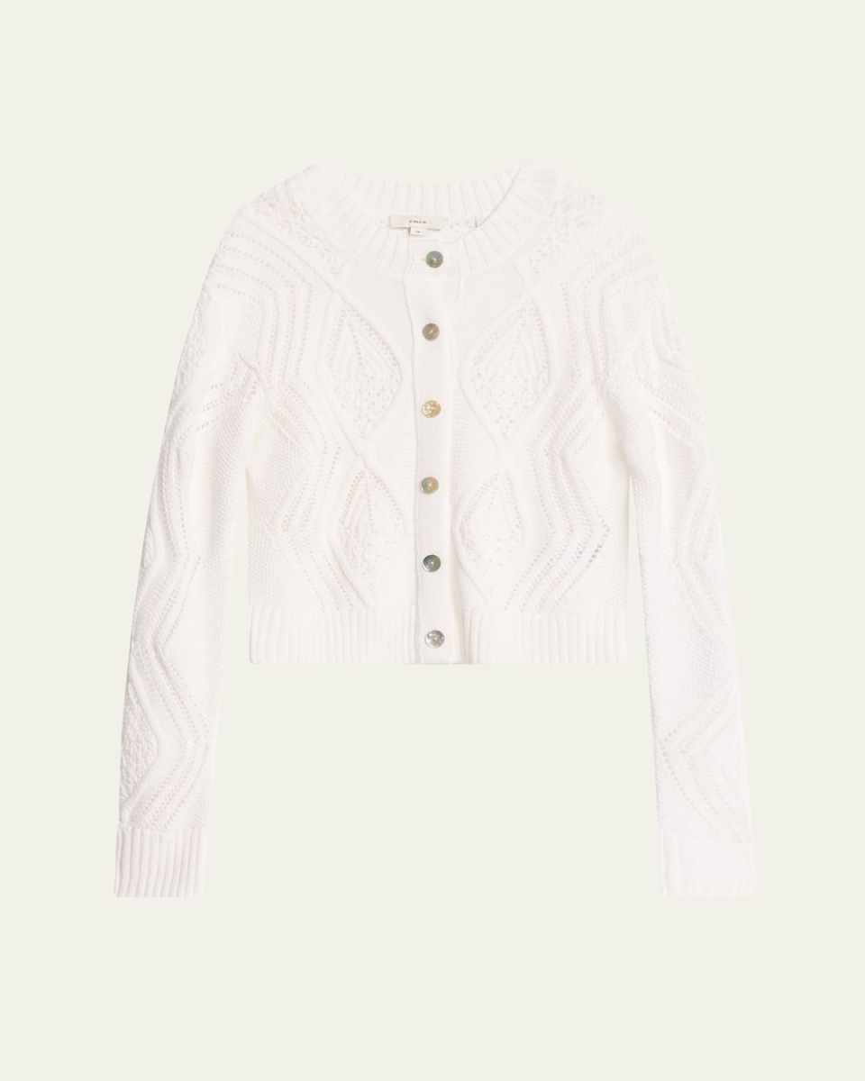 Diamond Cable-Knit Short Cotton Cardigan