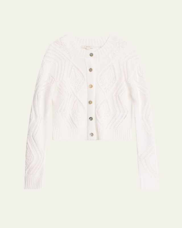 Diamond Cable-Knit Short Cotton Cardigan