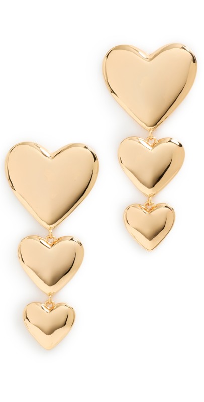 By Adina Eden Triple Graduated Heart Drop Stud Earrings Gold