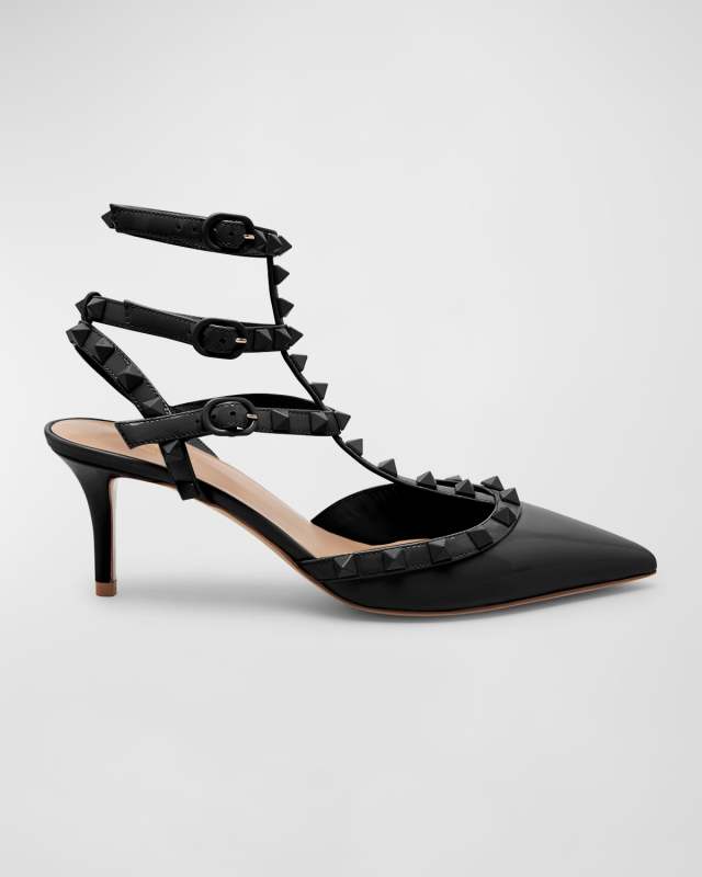 Rockstud Patent Caged Ankle-Strap Sandals