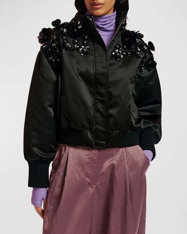 Erobo Sequin Embroidered Bomber Jacket