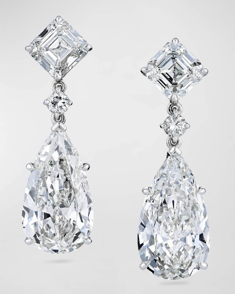 Platinum 3-Stone Diamond Drop Earrings, 0.3tcw, 1.51"L x 0.41"W