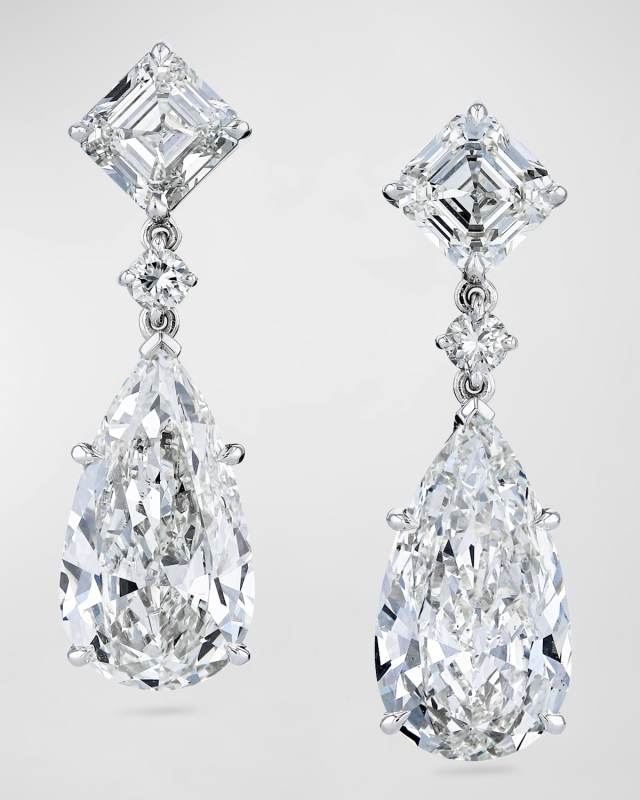 Platinum 3-Stone Diamond Drop Earrings, 0.3tcw, 1.51"L x 0.41"W