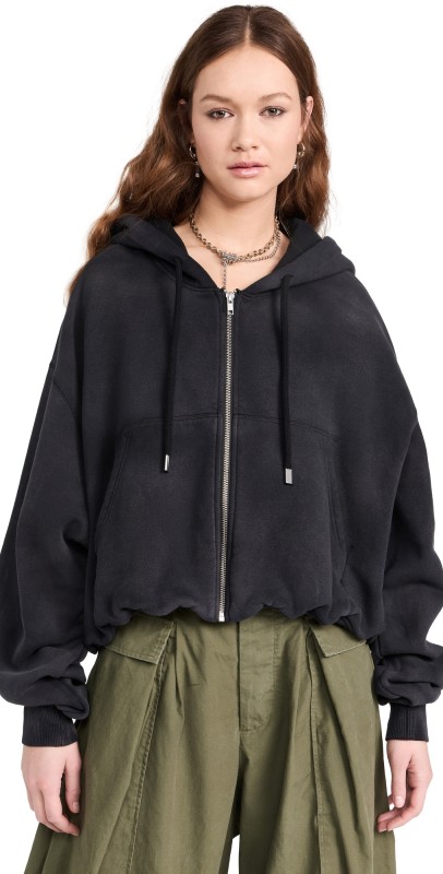 R13 Balloon Zip-Up Hoodie Black