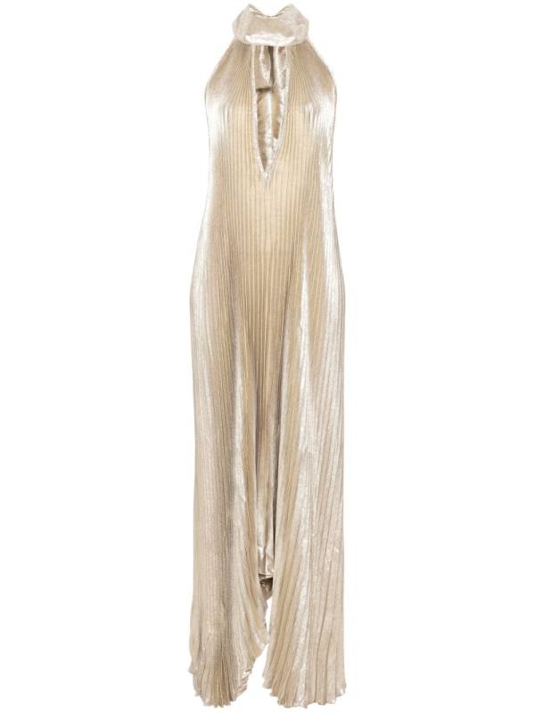 Opera metallic plissé maxi dress