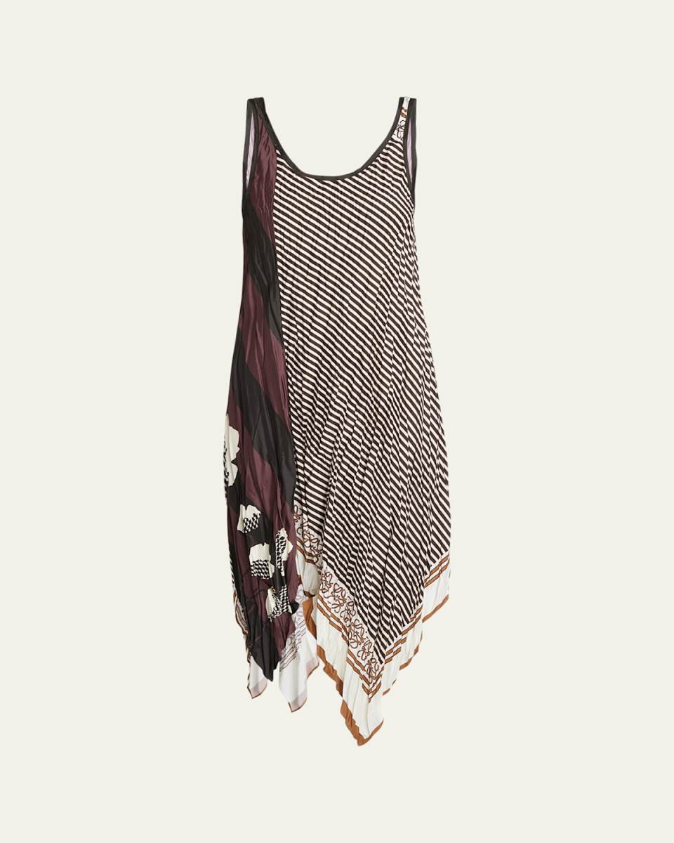 x Paula Ibiza Multi-Print Pleated Short Dress with Scarf Hem