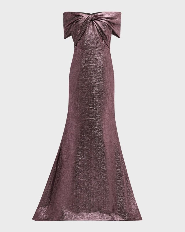 Off-Shoulder Metallic Jacquard Mermaid Gown