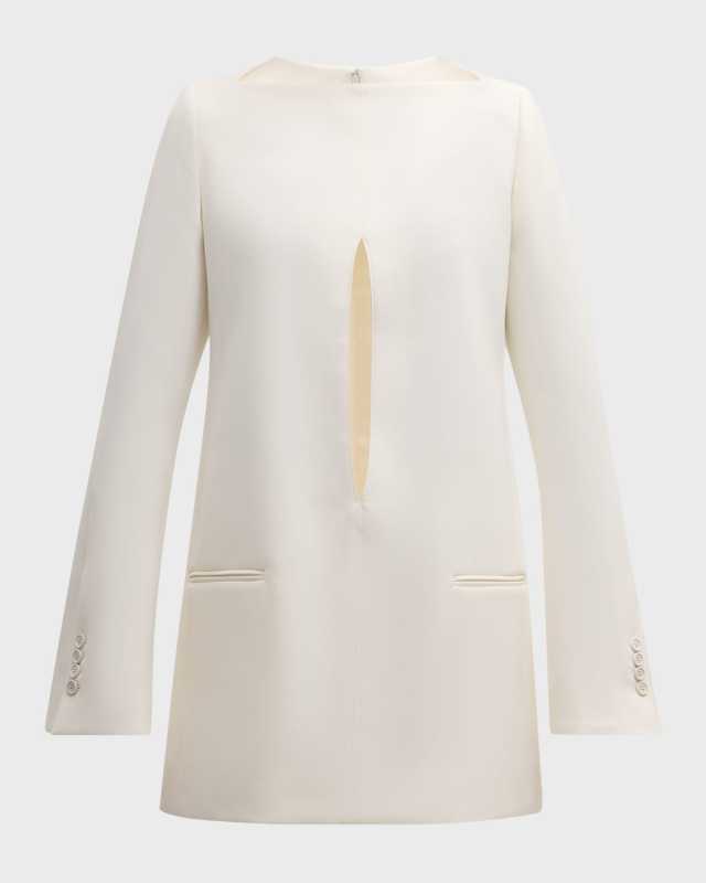 Cutout Flare-Sleeve Tailored Tunic Blouse