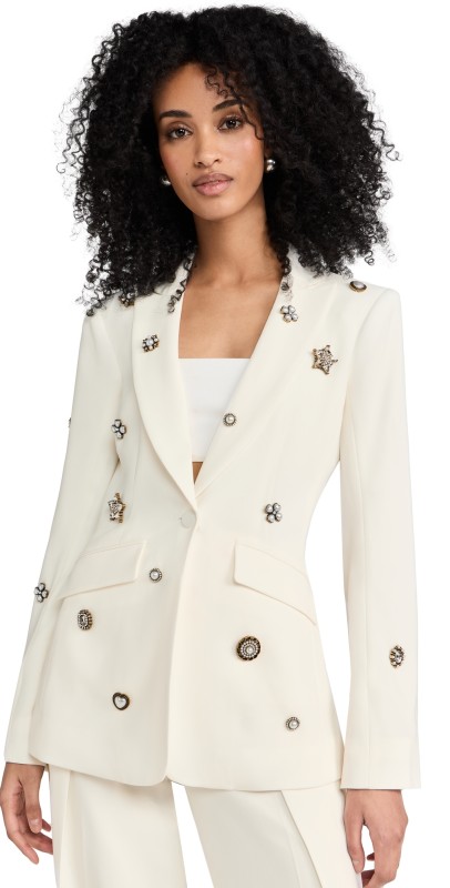 Cinq à Sept Gold Charm Embellished Cheyenne Blazer Ivory