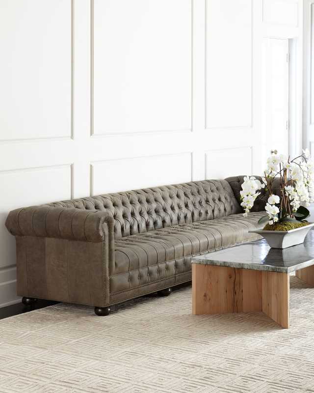 Wiley Chesterfield Leather Tufted Sofa 132"