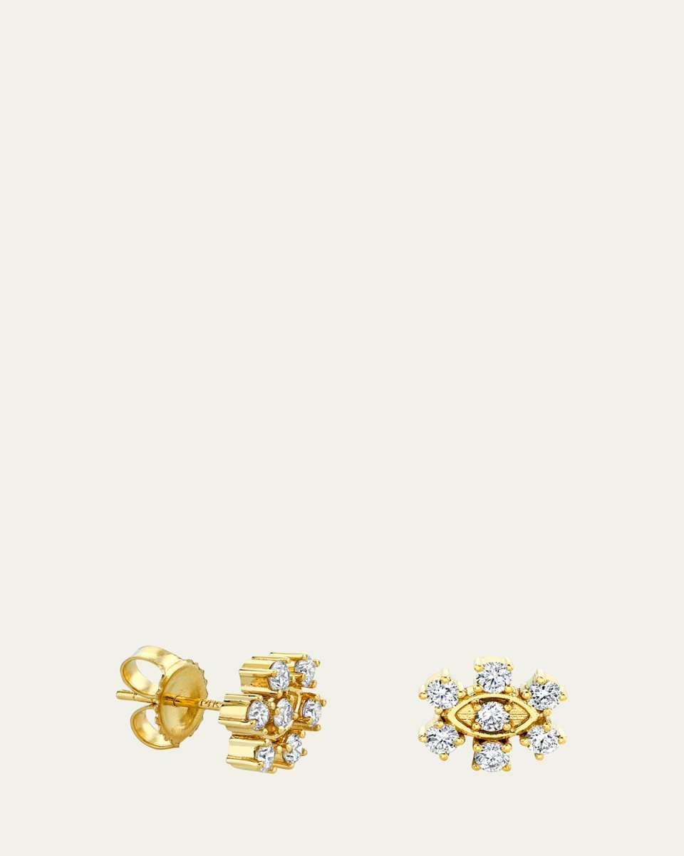 14K Gold Marquis Eye Prong-Set Diamond Flower Stud Earrings