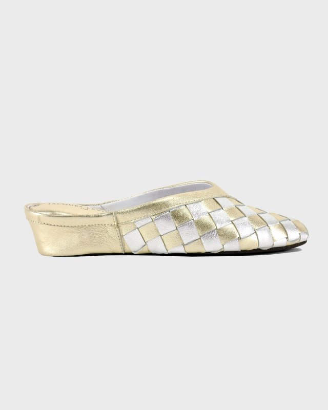 Woven Leather Wedge Slippers